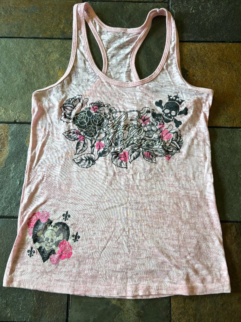 Disney Parks Pirate Princess Pink Racerback Tank Skull Roses Y2K McBling size L